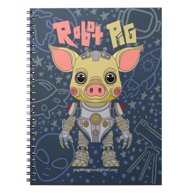 Cuaderno Portátil de foto de espiral de cerdo Robot (Frente)