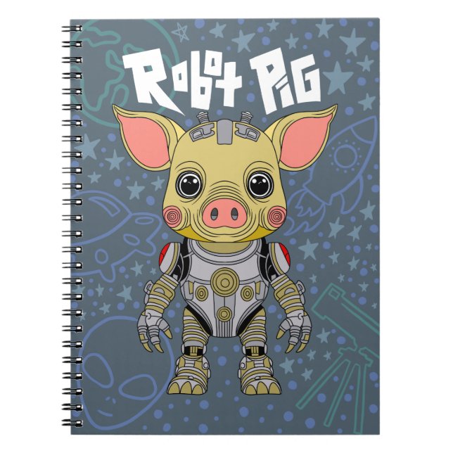 Cuaderno Portátil de foto de espiral de cerdo Robot (Frente)