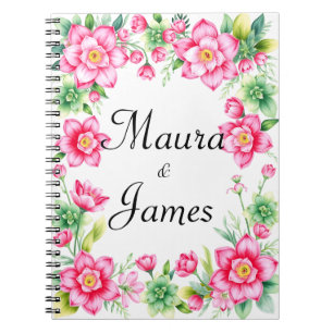 Cuaderno Portátil de foto de espiral de flores rosadas