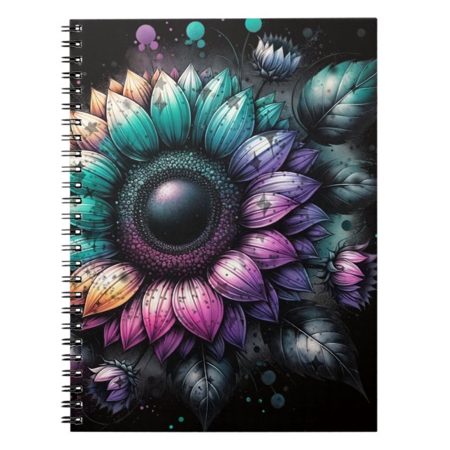 Cuaderno Portátil de foto en espiral de arcoiris girasol (Frente)