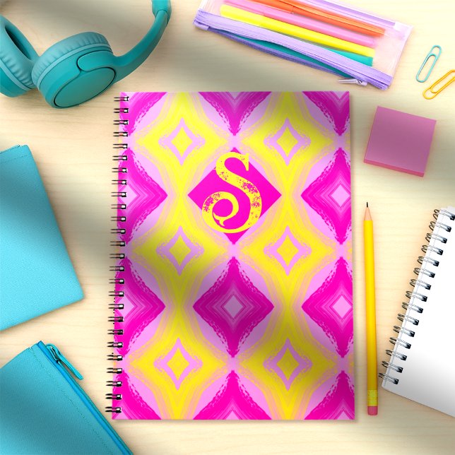 Cuaderno Portátil de foto en espiral de diamantes pintado d (Retro revival with a personal twist. Bright hand painted diamonds just for you.)