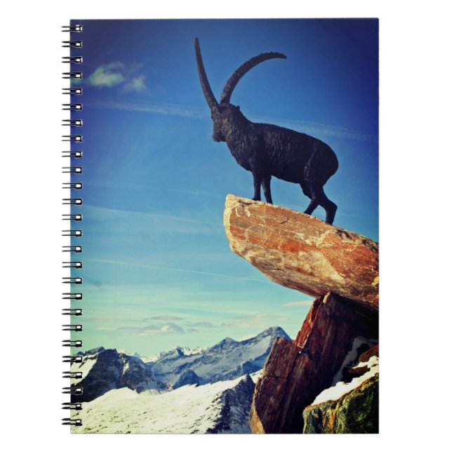 Cuaderno Portátil de foto espiral de estatua Ibex alpina (Frente)