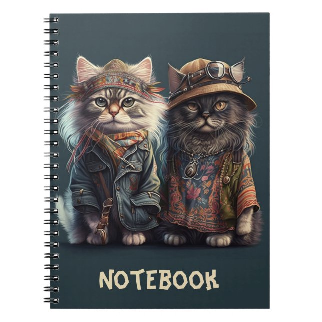 Cuaderno Portátil de foto espiral de gato hippy (Frente)