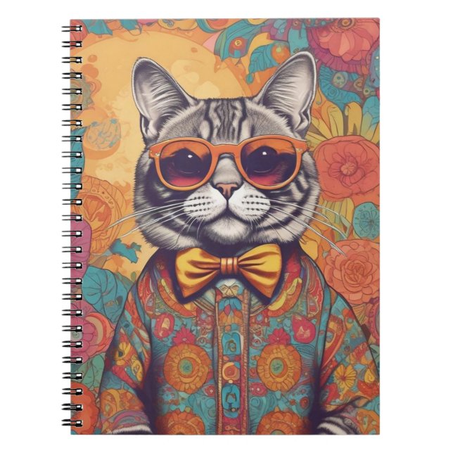 Cuaderno Portátil de foto espiral de gato hipster (Frente)