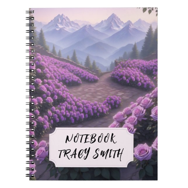 Cuaderno Portátil de foto espiral de jardín de Rosa púrpura (Frente)