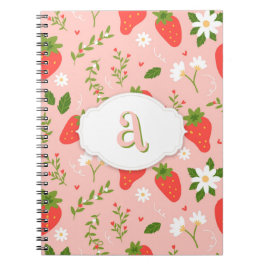 Cuaderno Portátil de foto espiral de patrón de fresa cutáne