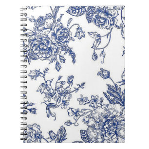 Cuaderno Portátil de fotografía con espiral floral azul y b
