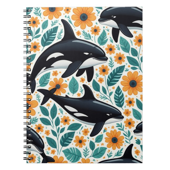 Cuaderno Portátil de fotografía espiral de orcas florales (Frente)