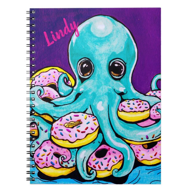 Cuaderno Portátil de fotos espirales de pulpo y donuts (Frente)