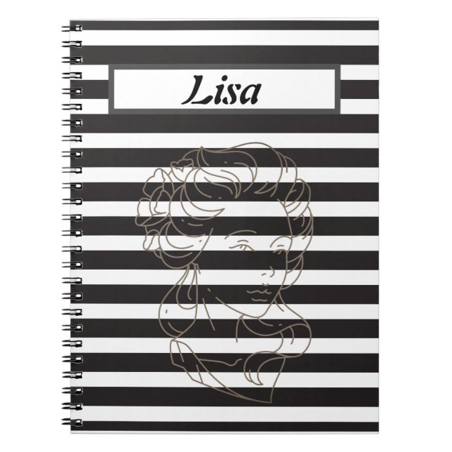 Cuaderno Portátil de franja blanca y negra (Frente)