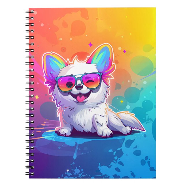 Cuaderno Portátil de gafas de sol de perro blanco (Frente)