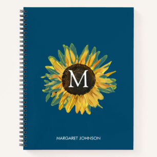 Cuaderno Portátil de girasol rústico monograma personaliz