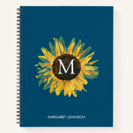 Cuaderno Portátil de girasol rústico monograma personalizad