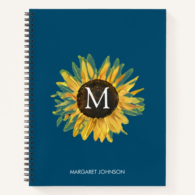 Cuaderno Portátil de girasol rústico monograma personalizad (Anverso)