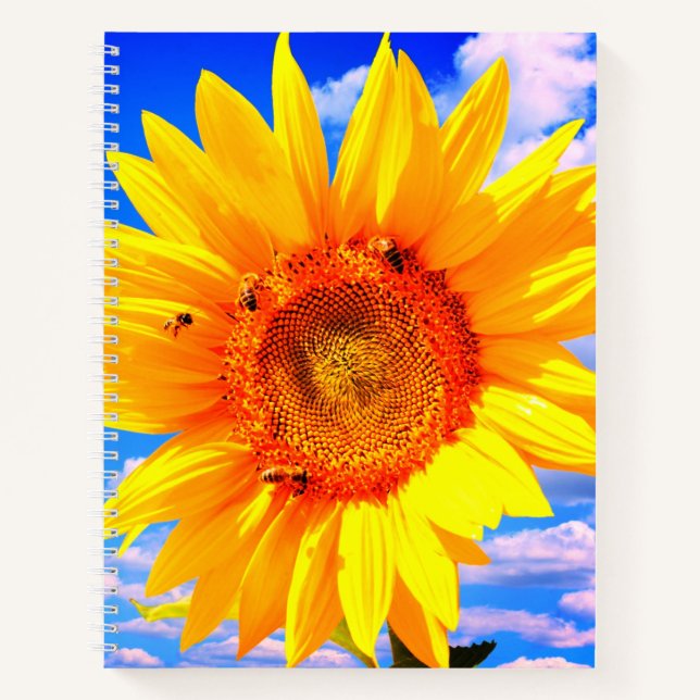 Cuaderno Portátil de girasol y abejas (Anverso)