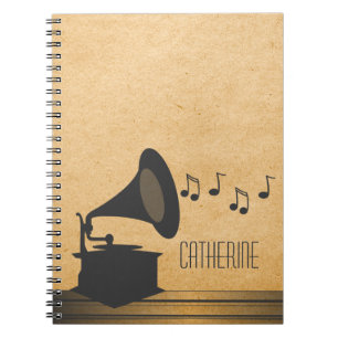 Cuaderno Portátil de gramófono gris vintage