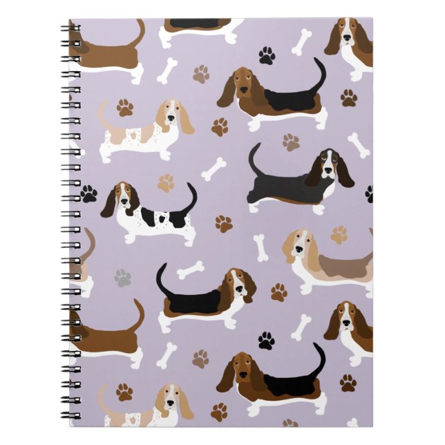 Cuaderno Portátil de Huesos y Papas de Perro Basset Hound (Frente)