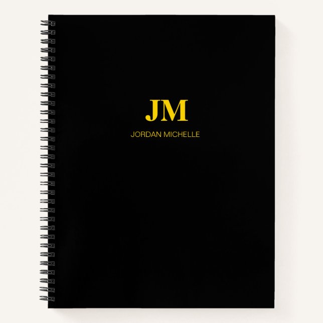 Cuaderno Portátil de inicio de monograma negro y dorado (Anverso)