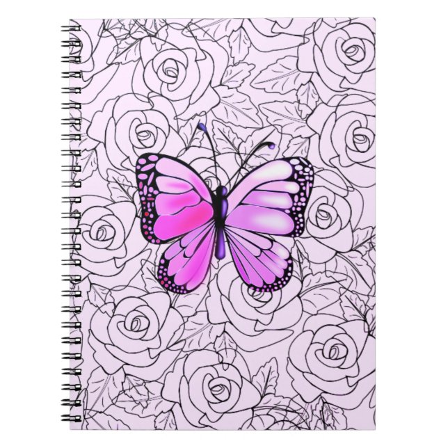 Cuaderno Portátil de mariposa morada con Rosas (Frente)