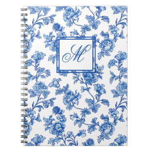 Cuaderno Portátil de Monograma Chinoiserie azul y blanco