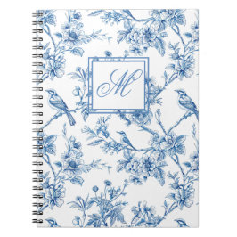 Cuaderno Portátil de Monograma Chinoiserie azul y blanco
