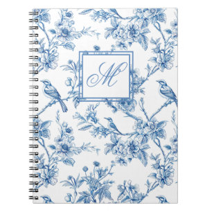 Cuaderno Portátil de Monograma Chinoiserie azul y blanco