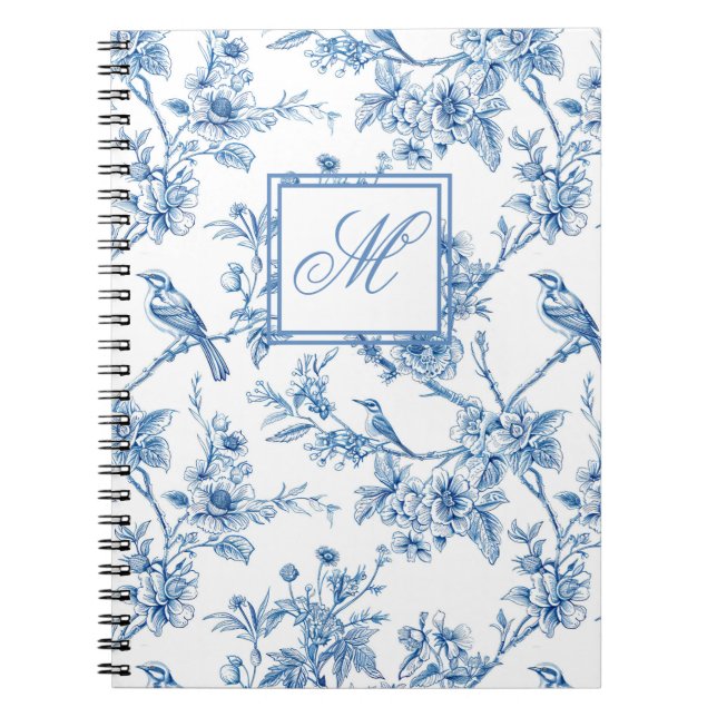 Cuaderno Portátil de Monograma Chinoiserie azul y blanco (Frente)
