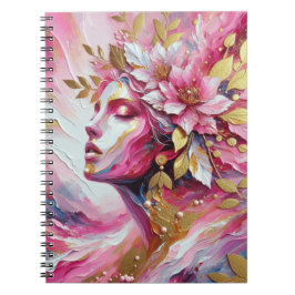 Cuaderno Portátil de mujer rosa y dorado elegante