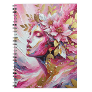 Cuaderno Portátil de mujer rosa y dorado elegante