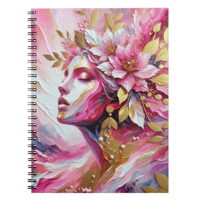Cuaderno Portátil de mujer rosa y dorado elegante (Frente)