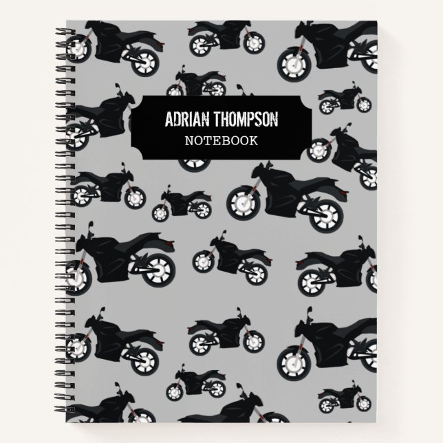 Cuaderno Portátil de nombre personalizado de patrón de moto (Anverso)