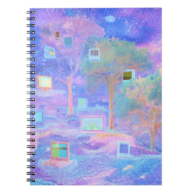 Cuaderno Portátil de Paisaje de Bosque Pastel Techno (Frente)