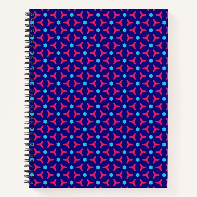 Cuaderno Portátil de patrón azul y rosa caliente (Anverso)