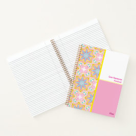 Cuaderno Portátil de patrón de flor rosa y azul
