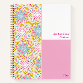 Cuaderno Portátil de patrón de flor rosa y azul