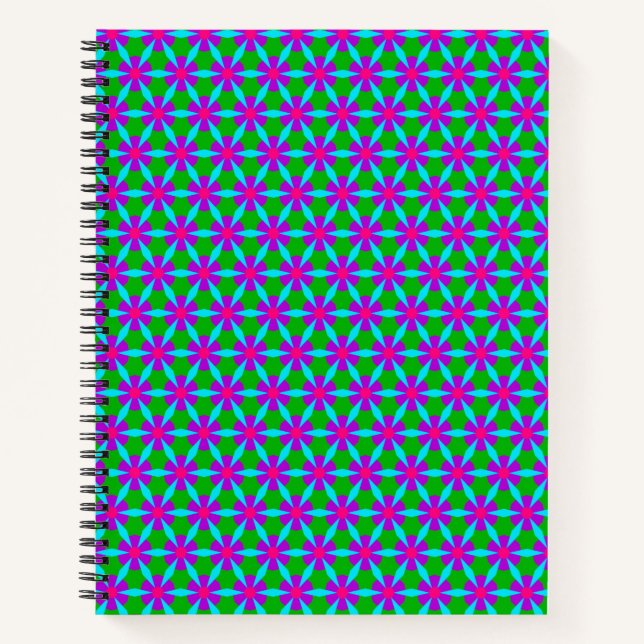 Cuaderno Portátil de patrón de flor verde y fucsia (Anverso)
