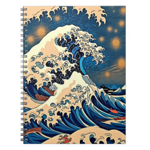 Cuaderno Portátil de patrón de gran onda japonés vintage