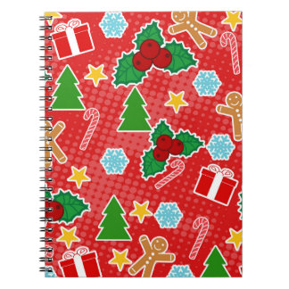Cuaderno Portátil de patrón de Navidades rojos curados
