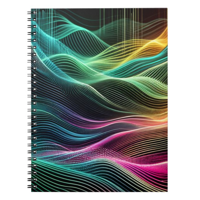 Cuaderno Portátil de patrón de onda digital neon (Frente)