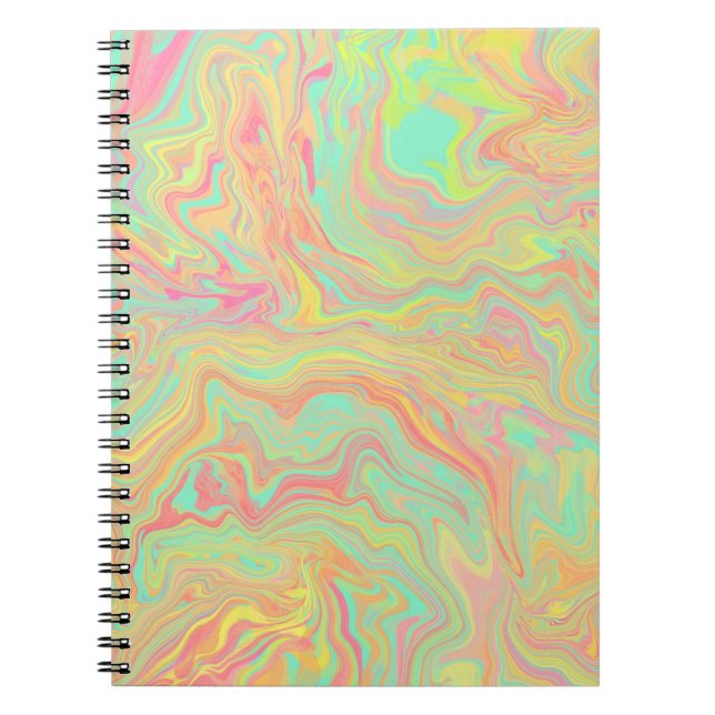Cuaderno Portátil de patrón de Swirl líquido amarillo verde (Frente)