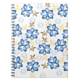 Cuaderno Portátil de patrón floral azul y dorado