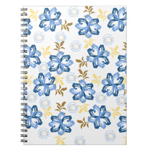 Cuaderno Portátil de patrón floral azul y dorado