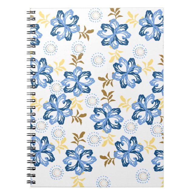 Cuaderno Portátil de patrón floral azul y dorado (Frente)