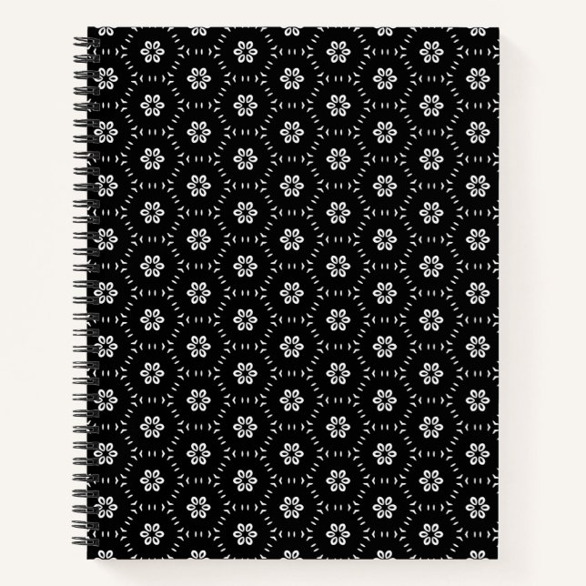 Cuaderno Portátil de patrón floral blanco y negro (Anverso)