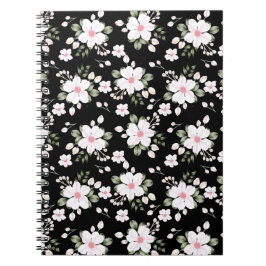 Cuaderno Portátil de patrón floral color de agua negro de m