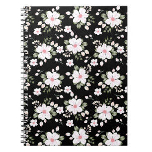 Cuaderno Portátil de patrón floral color de agua negro de m