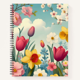 Cuaderno Portátil de patrón floral de primavera