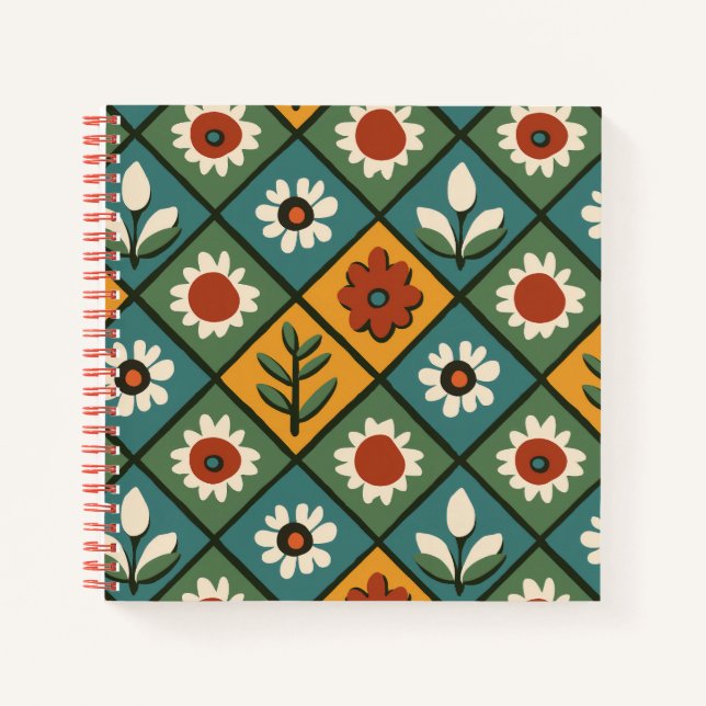 Cuaderno Portátil de patrón floral geométrico (Anverso)