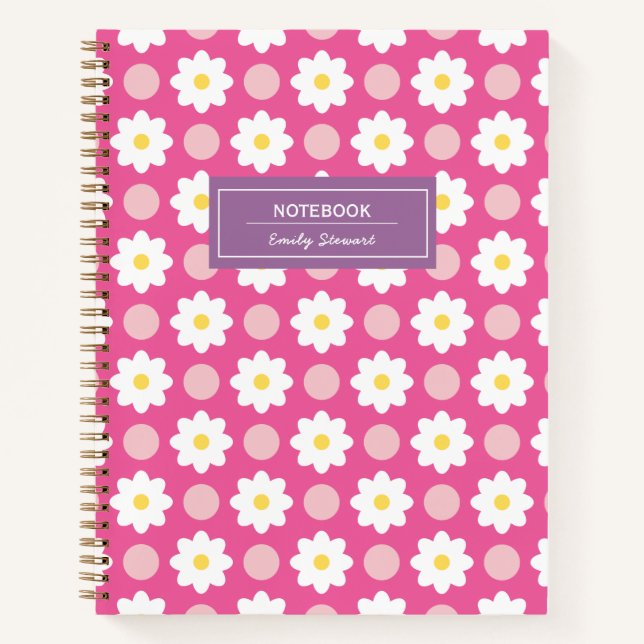Cuaderno Portátil de patrón floral retro rosa dulce persona (Anverso)
