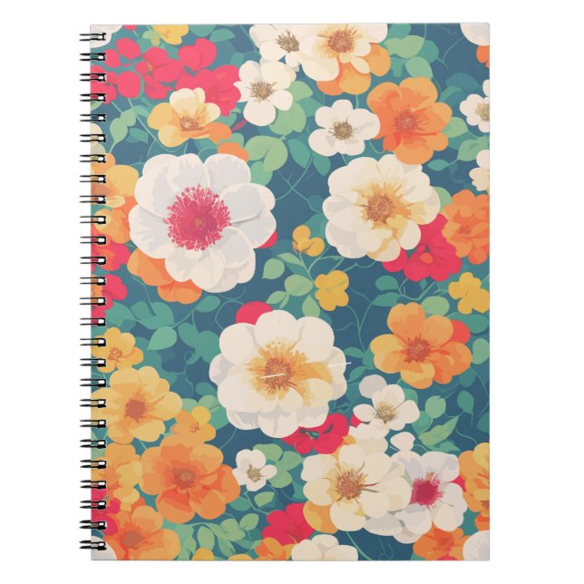 Cuaderno Portátil de patrón floral vibrante (Frente)
